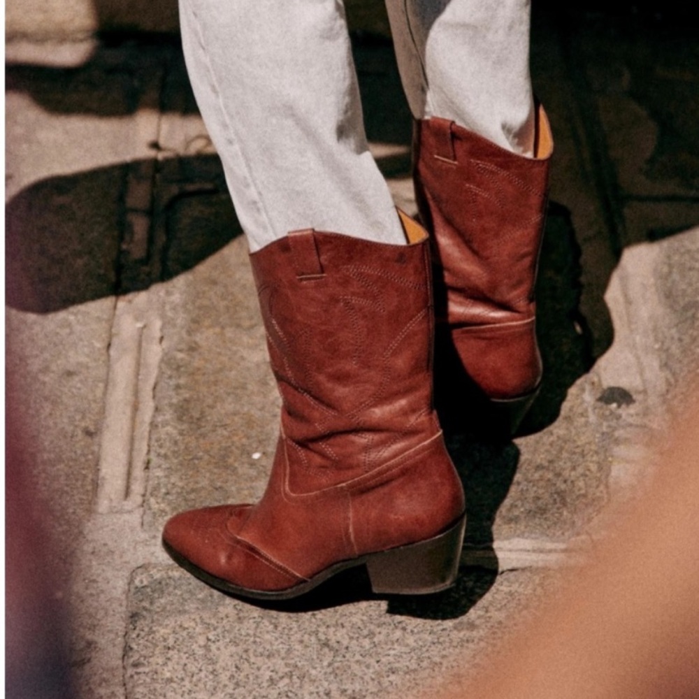 Sezane Phoebe Mid Boots in Chocolate Lisse Vintage 38